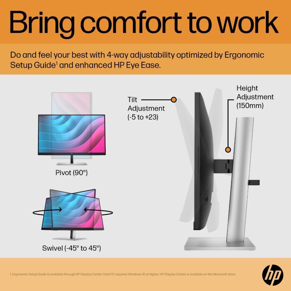 23.8-Inch HP E24 G5 Full HD IPS Business Monitor,75 Hz,5 ms,Edge-to-Edge Design,HDMI + DisplayPort + USB Hub,Eye Ease,Flicker-Free - Image 5